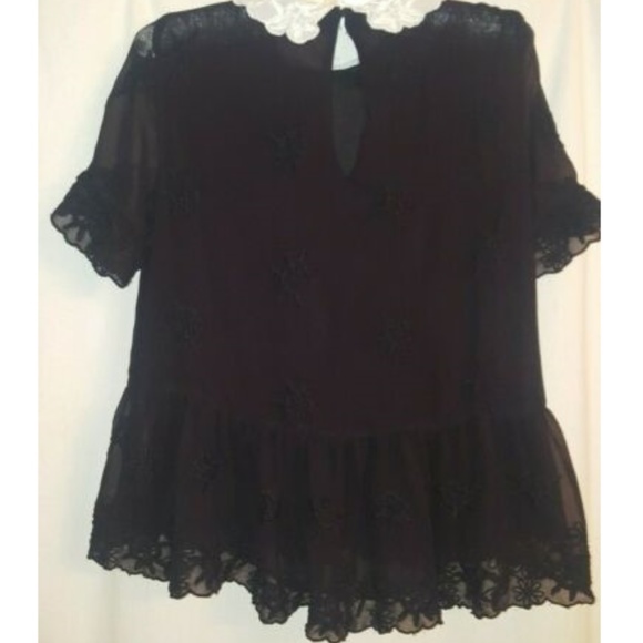 Zara Black Embroidered Short Sleeve Blouse - Picture 5 of 7
